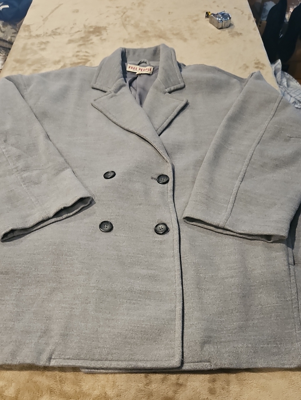 Free People Light Gray Double-Breasted Blazer